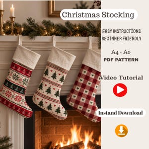 Patrón de costura para calcetín navideño en PDF, patrón para principiantes, patrón imprimible en formato A4-A0, videotutorial paso a paso.