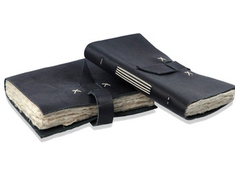 Handcrafted Black Leather Journal – Lokta Paper with Deckled Edges