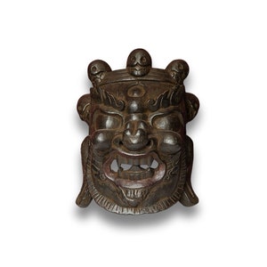 Máscara de madera Kala Bhairab de 17&quot;, colgante de pared tradicional nepalés / máscara facial Bhairab, auténtica decoración tibetana budista de Nepal