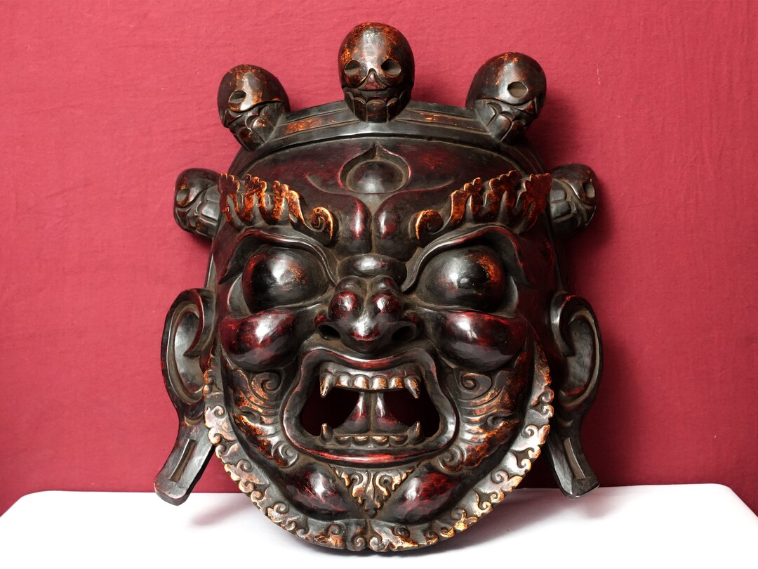 Vintage Akash Bhairab Mask - Hand-carved Nepalese Wall Hanging, 24-inch ...