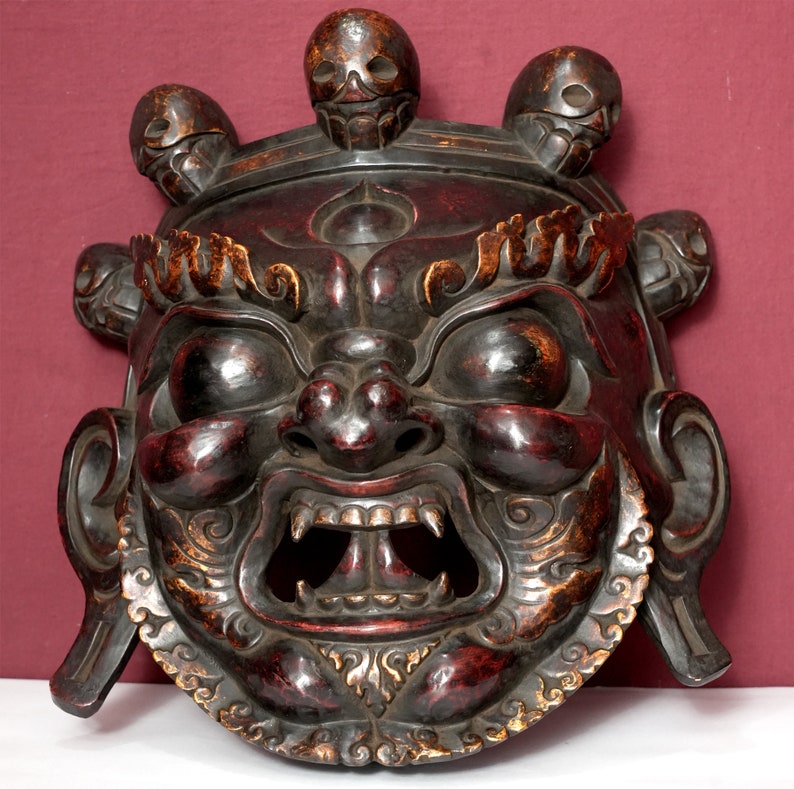 Vintage Akash Bhairab Mask - Hand-carved Nepalese Wall Hanging, 24-inch ...