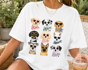 Preppy Pups PNG, Golden Retriever, Dalmatian, French Bulldog, Dachshund, Schnauzer Dog PNG, Dog Lover Shirt, Dog Mom Sublimation