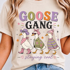 Goose Gang PNG, Funny Trendy Retro Goose Design, Boho Western Silly Goose Shirt Sublimation DTF Digital Download, Trendy Goose Png