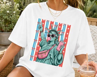 Statue of Liberty PNG, Patriotic Coquette PNG, Fourth of July Png, Bubble Gum Lady Liberty, USA Shirt Design, Red White Blue Sublimation