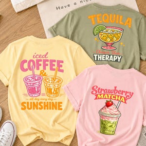 Trendy Drinks PNG Bundle, Iced Coffee Tequila Strawberry Matcha Sublimation Designs, Retro Girl Summer PNG Set, DTF Transfer Bundle
