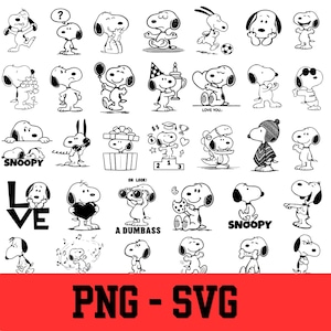 Snoopy SVG PNG EPS Bundle, Peanuts Comic Dog Clipart Set
