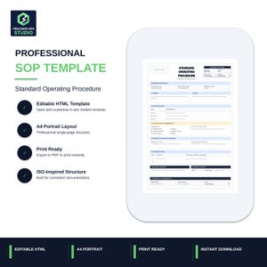 SOP Template | Standard Operating Procedure Template | Editable HTML | ISO-Inspired Manufacturing Documentation