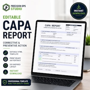 Plantilla editable de informe CAPA / Formulario de acciones correctivas y preventivas (descarga digital)