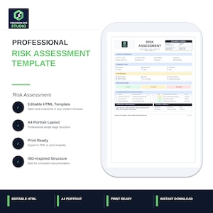 Risk Assessment Template Editable HTML | Workplace Safety Form | Hazard Register | Manufacturing RA