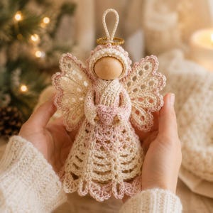 Patrón de adorno de ángel de ganchillo en PDF, decoración navideña de ángel, tutorial de regalo navideño hecho a mano, descarga instantánea.