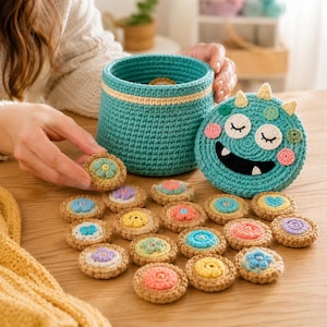 Crochet Matching Game Pattern, Color Sorting Toy PDF, Monster Basket Crochet Pattern for Kids Learning & Playroom Storage