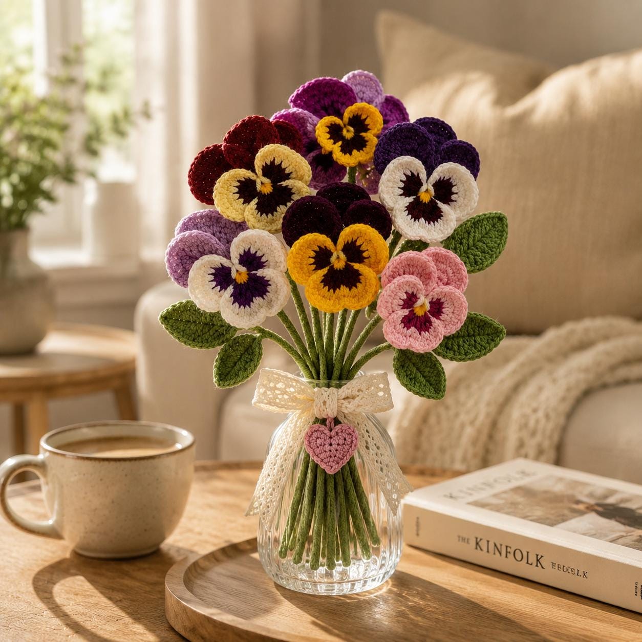 38 Pansy Crochet Patterns for Flowers, Decor, and Wearable Details 12 Crochet Pansy Flower Bouquet