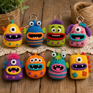 8 Key Holder Designs, Crochet Monster Key Cover Pattern Bundle, Big Mouth Amigurumi Keychain PDF, Cute Bag Charm Tutorial
