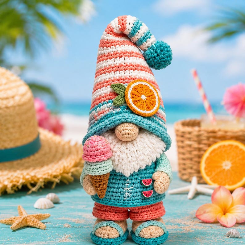 Wzór na szydełkową lalkę krasnala w formacie PDF, sezonowy zestaw krasnala amigurumi, wiosna lato jesień zima do pobrania w wersji cyfrowej zdjęcie 14