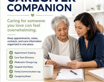 Family Caregiver Companion Planner Printable Elder Care Organizer Caregiving Binder PDF Medical Appointment