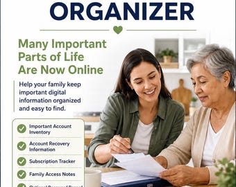 Family Digital Information Organizer Password & Account Inventory Estate Planning Organizer Digital Legacy PDF Instant Download