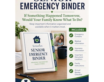 Senior Emergency Binder, Family Emergency Binder Printable, Medical Information Organizer, Important Documents Binder, Instant Download PDF