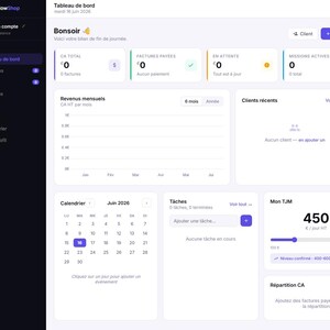 Tableau de Bord Freelance Complet HTML | Gestion Clients Missions Factures | Outil Freelance Numérique | Dashboard Auto-Entrepreneur