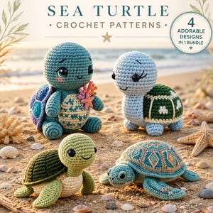 4-in-1 Sea Turtle Crochet Pattern Bundle, Amigurumi Turtle Patterns, 4 Designs PDF, Crochet Turtle Pattern, Ocean Animal Crochet