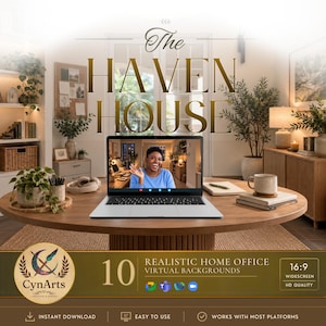 Haven House Virtual Backgrounds | 10 Realistic Home Office Zoom (Digital Download)
