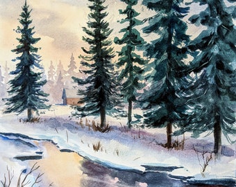 Spruce in Winter Watercolor Notecards