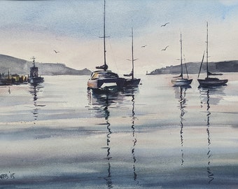 Newport Harbor Morning Original Watercolor