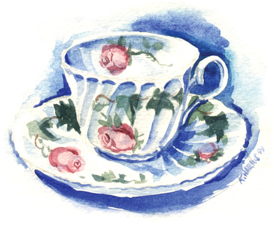 Watercolor Tea Cup Note Cards / Set of 8 / Four Designs Etsy