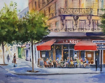Paris Cafe Original Watercolor