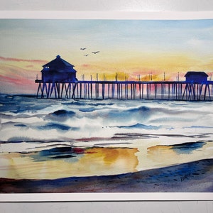Huntington Beach Pier Watercolor PRINT
