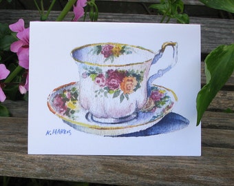 Watercolor Tea Cup Note Cards / Set of 8 / Four Designs