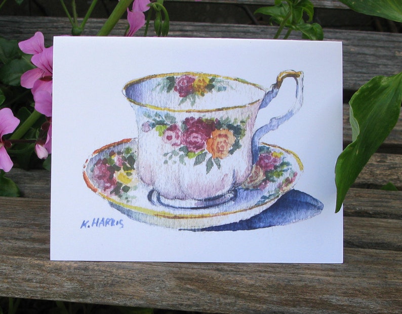 Watercolor Tea Cup Note Cards / Box of 8 / Four Designs Etsy