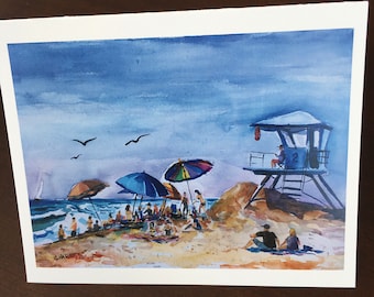 A Day at the Beach WatercolorNotecards/Duo Set