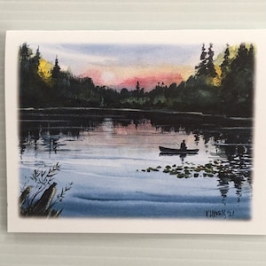 Watercolor Lake Fishing/River Fishing Notecard Set