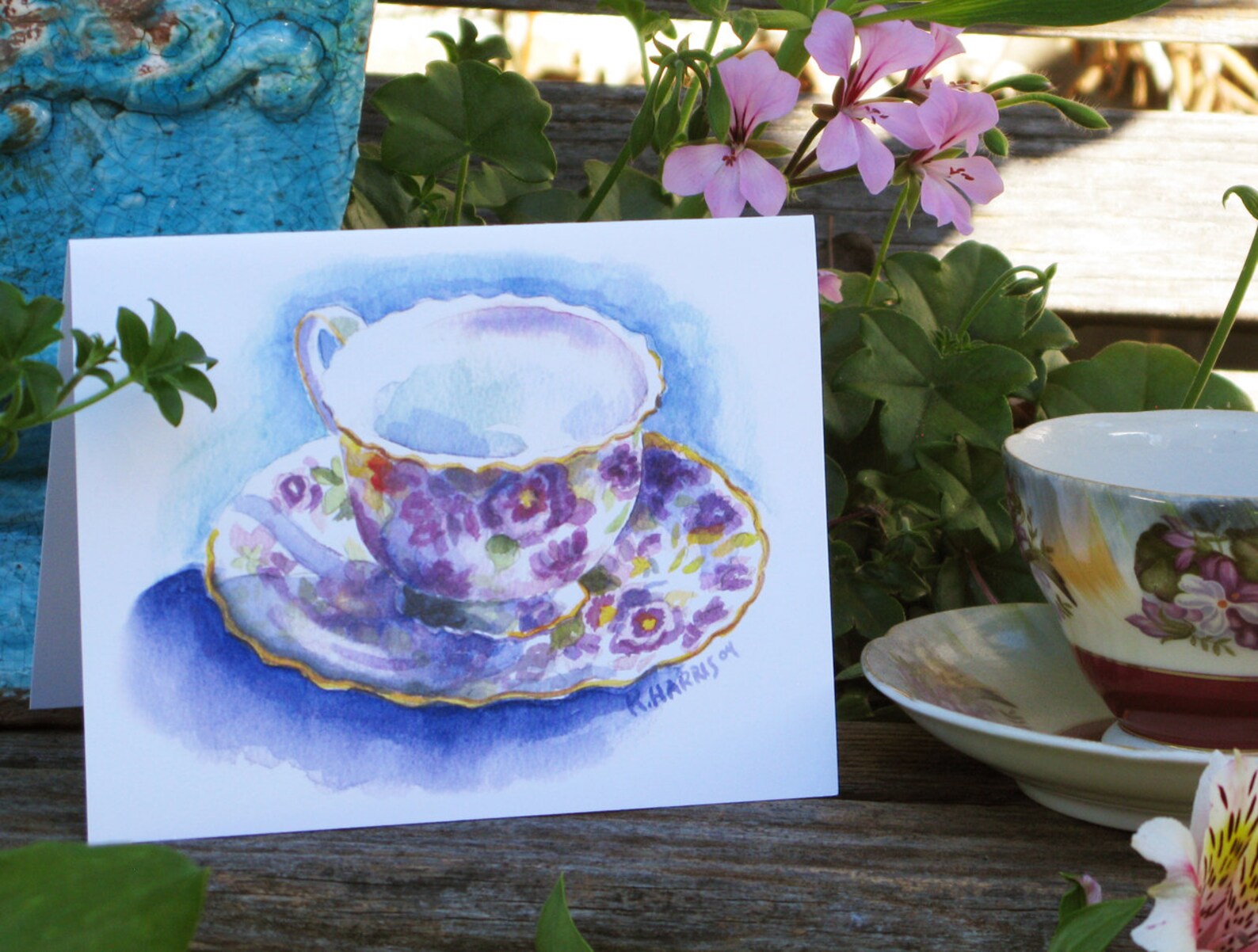 Watercolor Tea Cup Note Cards / Set of 8 / Four Designs Etsy