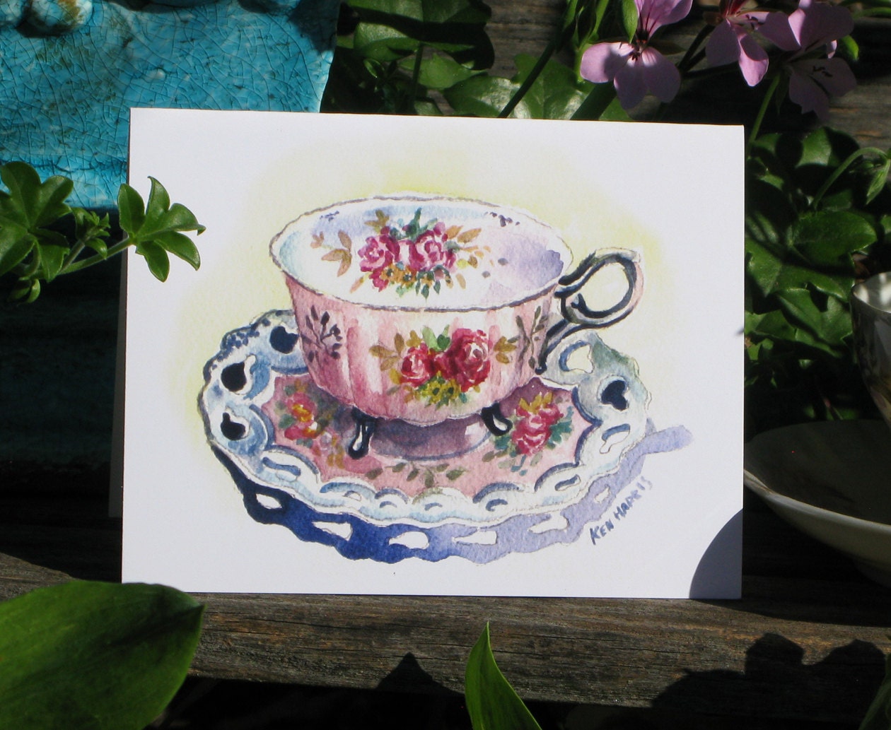 Watercolor Tea Cup Note Cards / Set of 8 / Four Designs Etsy