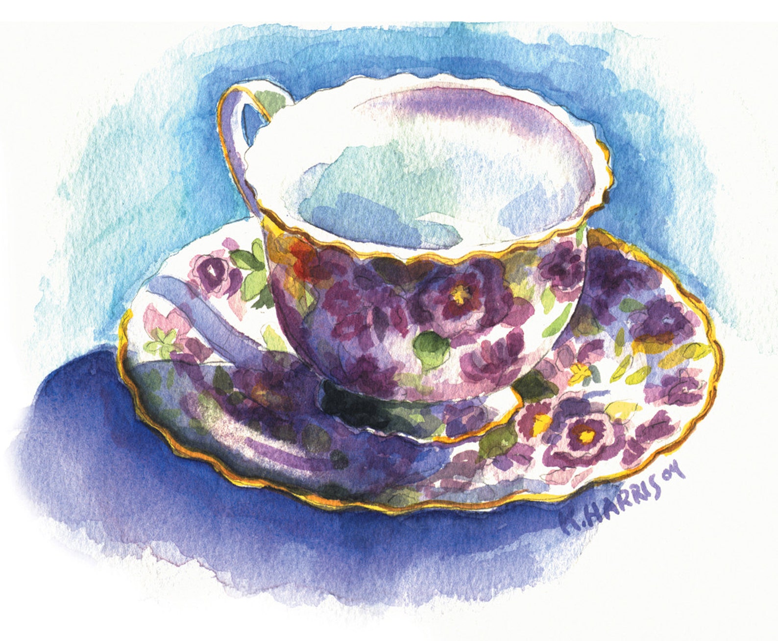 Watercolor Tea Cup Note Cards / Set of 8 / Four Designs Etsy