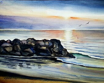 Original Watercolor of Newport Rocks