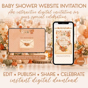 Little Cutie Pie Baby Shower Website Invitation | Fall Pumpkin Pie Baby Shower Invite | Editable Canva Web Invite With RSVP & Countdown