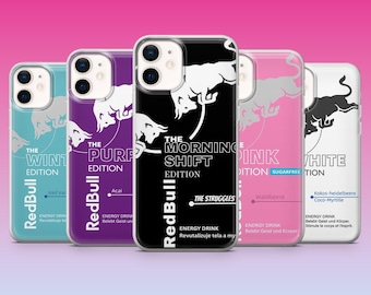 Energy Drink Phone Case RedBull Trendy Cover for iPhone 17Pro, 16, 15, 14, 13, 12, Samsung S25, S24, S23Fe, S22, A16, A26, Pixel 10, 9Pro