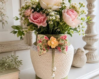 Handmade Glass Bud Vase | Rustic Rope Wrapped Vase | Farmhouse Decor | Cottagecore Home Decor