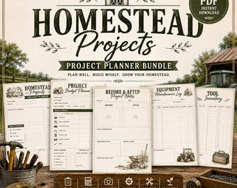 Homestead Project Planner Bundle | Farm Organizer, Budget, Tool Inventory (Digital PDF)