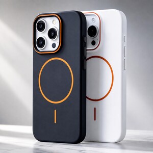 Slim Magnetic Phone Case with Wireless Charging Ring, Matte Hard Cover and Camera Protection