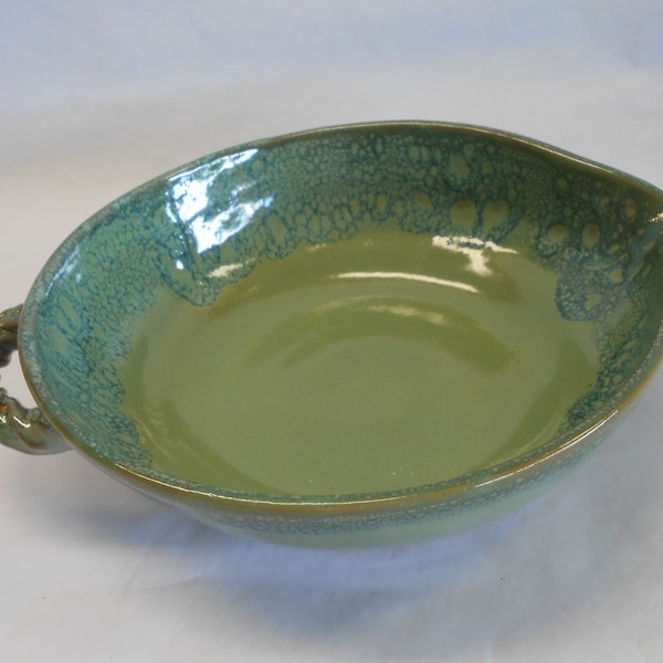 Pottery Batter Bowl, Ceramic Batter Bowl, Pottery Gravy Boat, Wedding Gift, Pouring Bowl in Green with Blue Bubbles