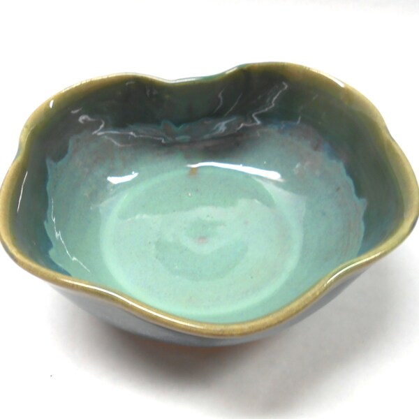 Sea Shell Dish, Scalloped Dish Pottery, Medium in Blue and Green