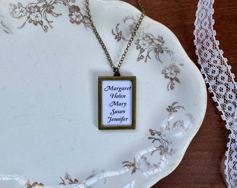 Custom Family Names Necklace, Personalized Genealogy Necklace, Family Heritage, Gift for Wedding, Mother Grandmother Great Grandmother Names