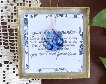 You Don't Need Permission Necklace, Blue Floral Necklace, Grow Like the Flowers, Encouraging Necklace for Her, Gift Boxed Sister Necklace