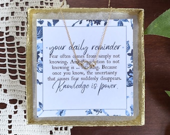 Knowledge is Power Necklace, Clear and Gold Minimalist Necklace, Your Daily Reminder, Gift Boxed Necklace for College Student, Gift for Her