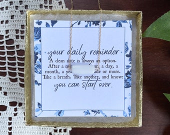 You Can Start Over Necklace, Every Day Is Fresh With No Mistakes, Blank Slate Daily Reminder, Start New Message Gift Box Necklace for Sister