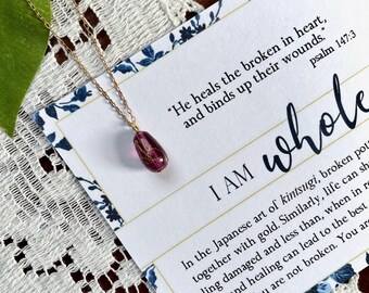 Heals the Broken Hearted Necklace, Domestic Violence Survivor Gift, Purple Kintsugi Inspired Necklace, I Am Whole Necklace, Psalm 147:3