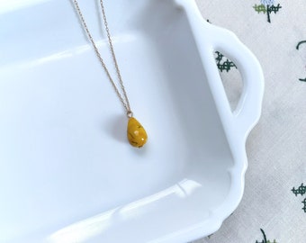 I Am Whole Necklace, Yellow Kintsugi Inspired Jewelry, Teardrop Necklace, Yellow and Orange Swirl, Minimalist Layering, Meaningful Jewelry